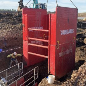 Steel manhole shoring boxes