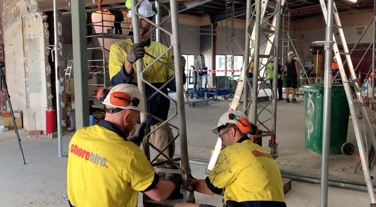 Our rigging team installing Trishores on a propping job