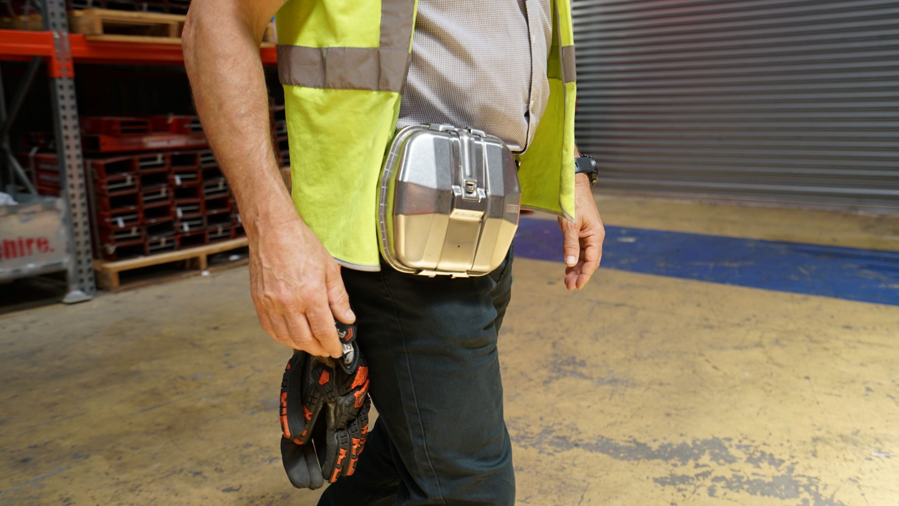 An Oxygen Self Rescuer A person wearing the Oxygen Self Rescuer